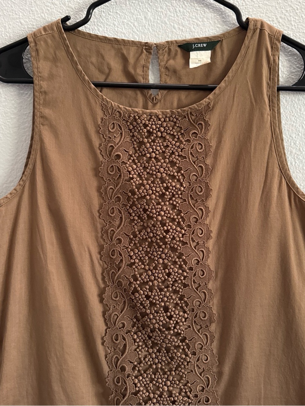J.Crew Brown Cotton XS Boho Cottagecore Sleeveless Embroidered Shift Mini Dress - Picture 3 of 7